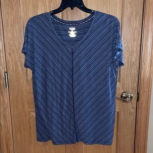 Jones New York Sport Navy Striped V-Neck Tee